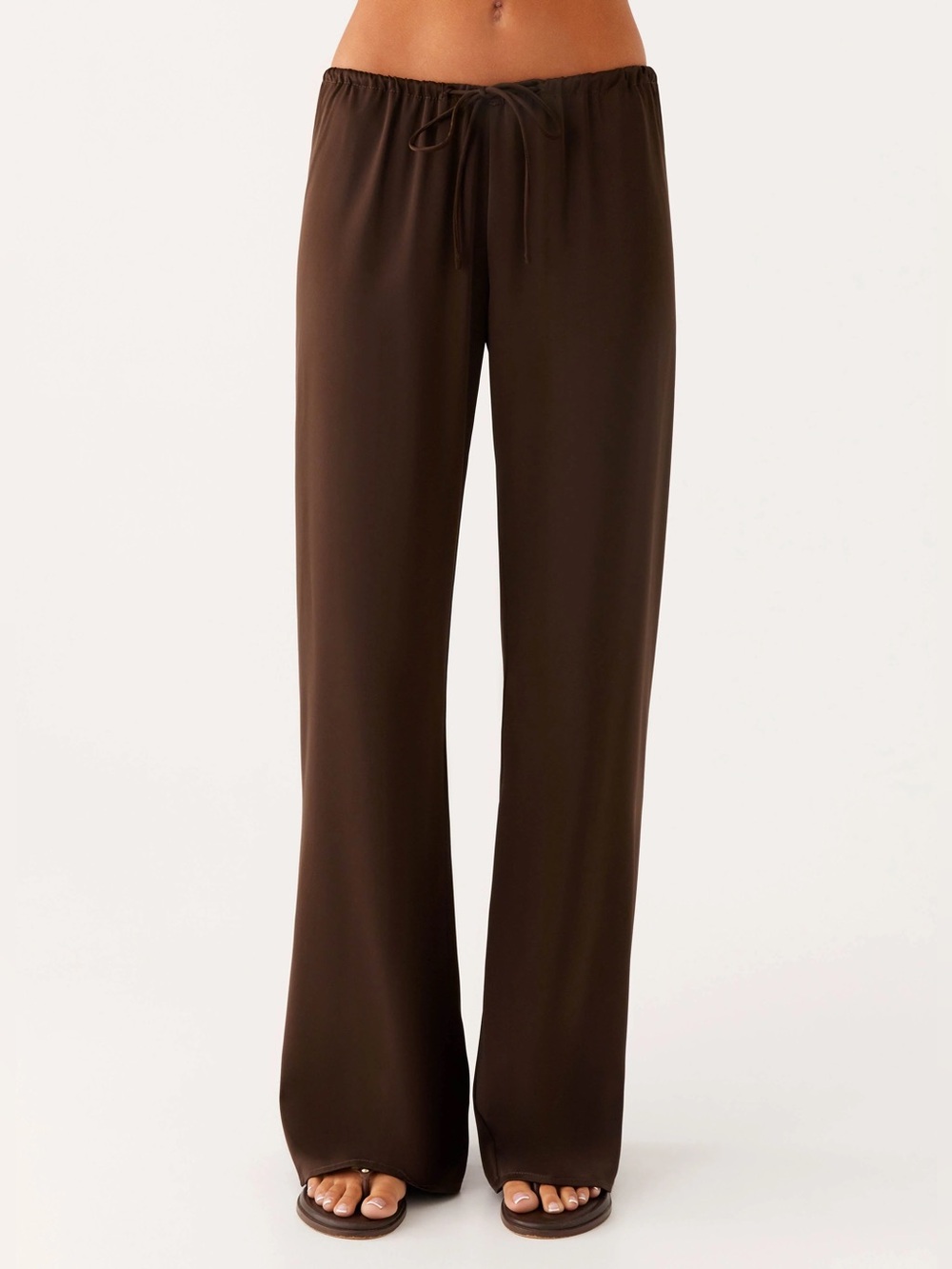 NWT DEACON SATIN SILK LOW RISE Brown Drawstring Wide-Leg Lounge Pants